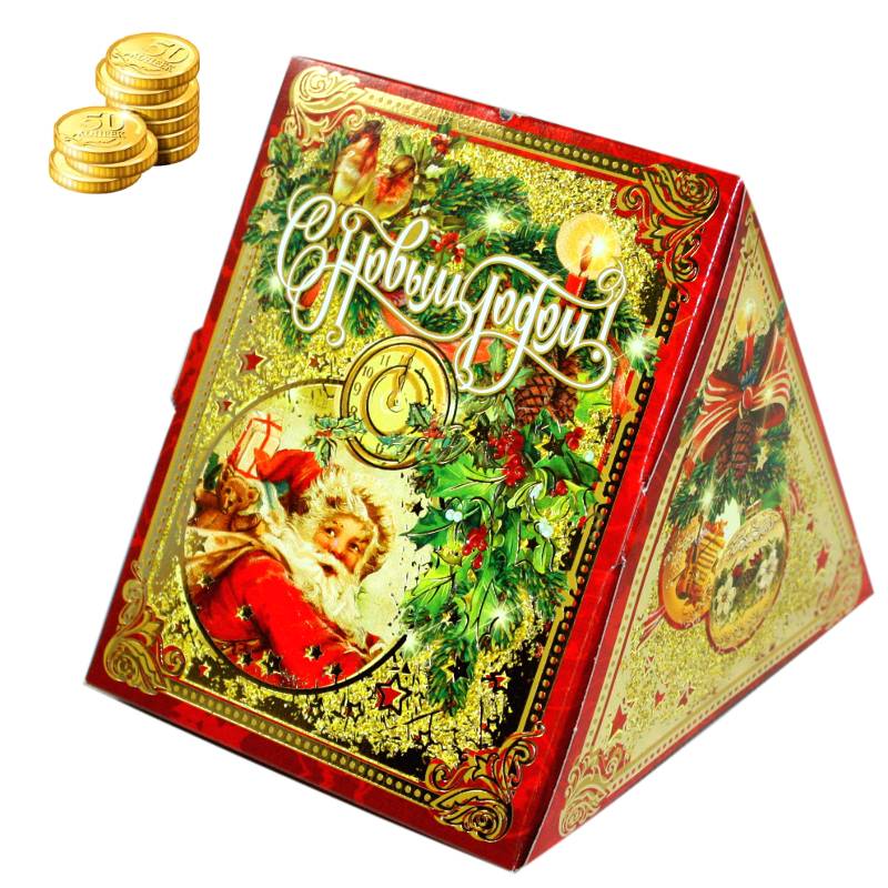 Сладкий подарок на Новый Год в жестяной упаковке весом 300 грамм по цене 159 руб