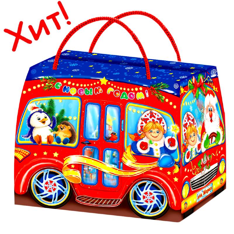 Детский новогодний подарок в картонной упаковке весом 750 грамм по цене 528 руб